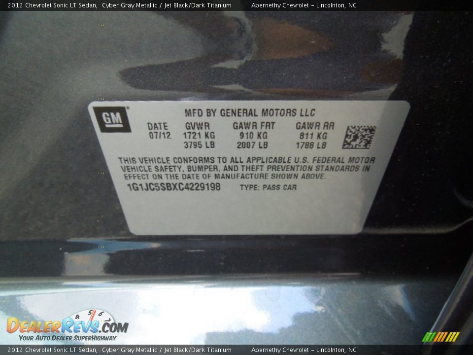 2012 Chevrolet Sonic LT Sedan Cyber Gray Metallic / Jet Black/Dark Titanium Photo #7