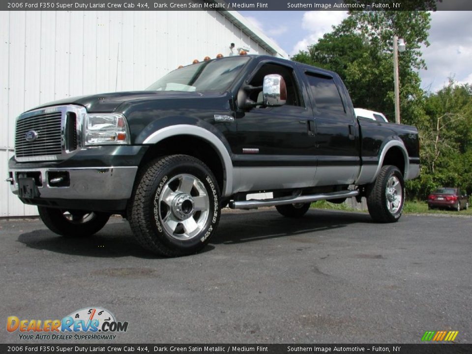 2006 Ford F350 Super Duty Lariat Crew Cab 4x4 Dark Green Satin Metallic / Medium Flint Photo #1