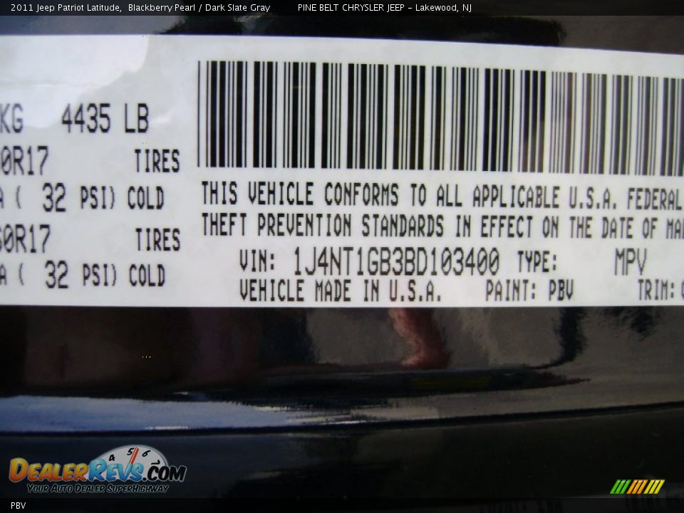 Jeep Color Code PBV Blackberry Pearl