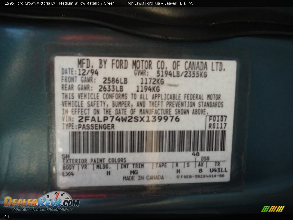 Ford Color Code SH Medium Willow Metallic