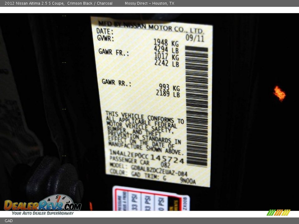 Nissan Color Code GAD Crimson Black