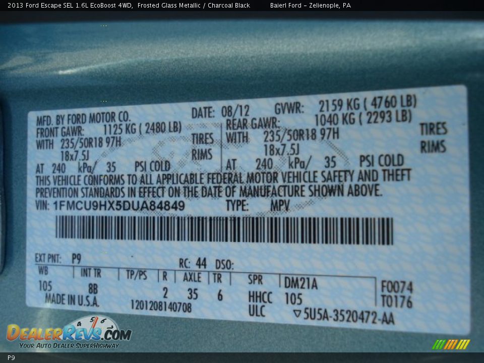 Ford Color Code P9 Frosted Glass Metallic