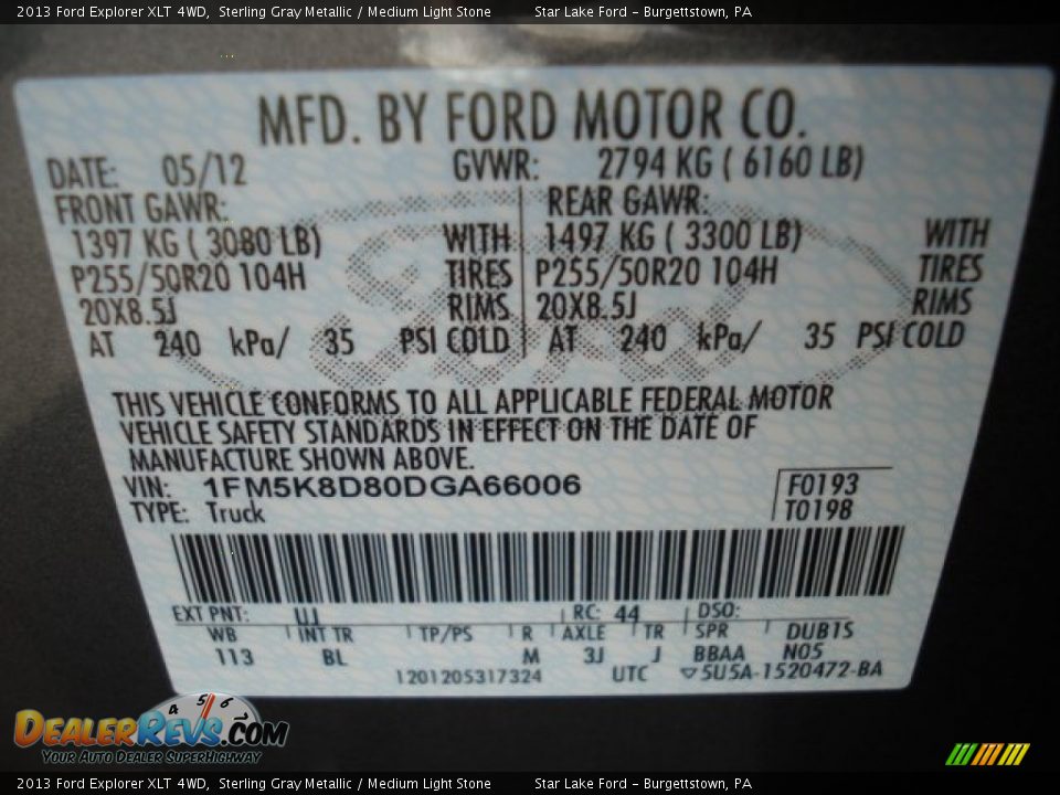 2013 Ford Explorer XLT 4WD Sterling Gray Metallic / Medium Light Stone Photo #25