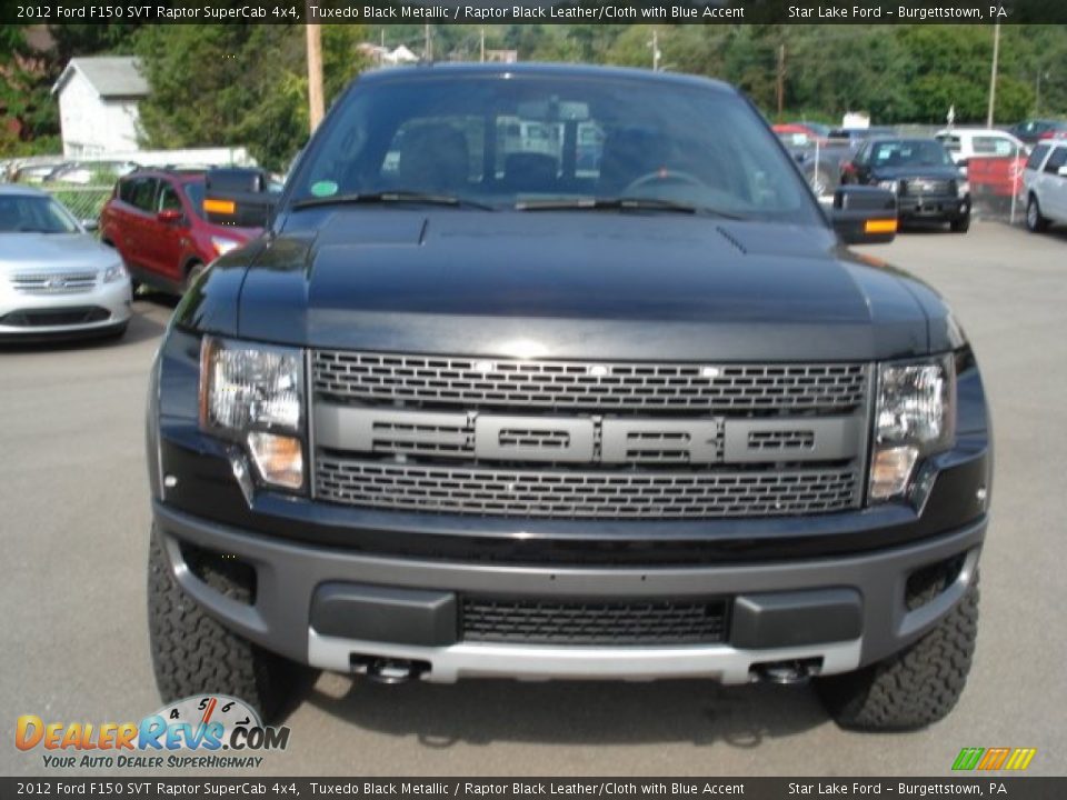 2012 Ford F150 SVT Raptor SuperCab 4x4 Tuxedo Black Metallic / Raptor Black Leather/Cloth with Blue Accent Photo #2