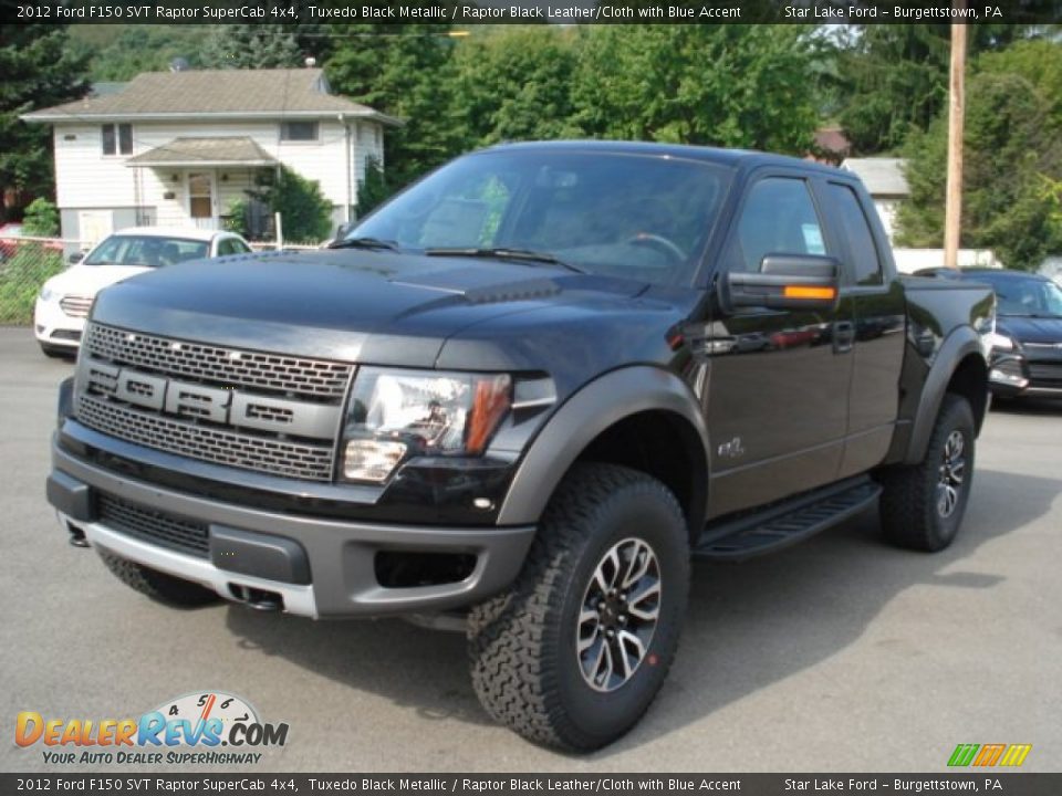 2012 Ford F150 SVT Raptor SuperCab 4x4 Tuxedo Black Metallic / Raptor Black Leather/Cloth with Blue Accent Photo #3