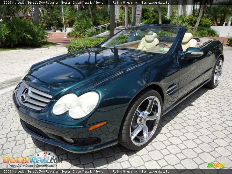 2003 Mercedes-Benz SL 500 Roadster Everest Green Metallic / Stone Photo #8