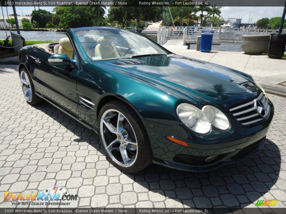 2003 Mercedes-Benz SL 500 Roadster Everest Green Metallic / Stone Photo #12