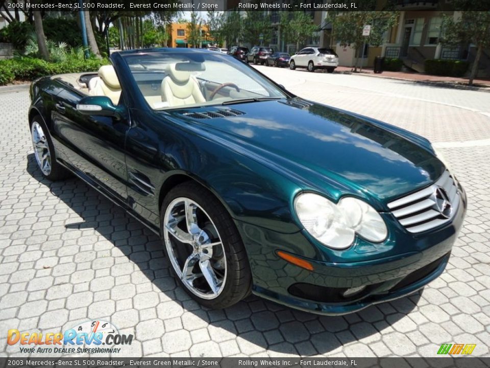 2003 Mercedes-Benz SL 500 Roadster Everest Green Metallic / Stone Photo #16