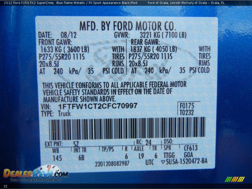 Ford Color Code SZ Blue Flame Metallic