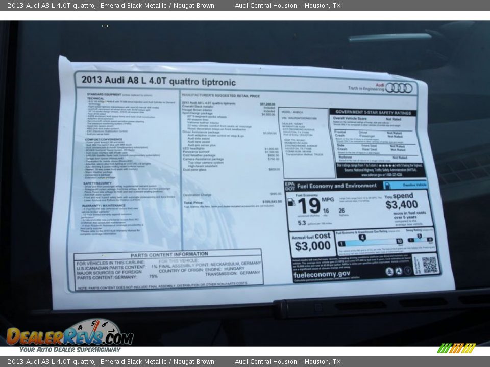 2013 Audi A8 L 4.0T quattro Window Sticker Photo #29