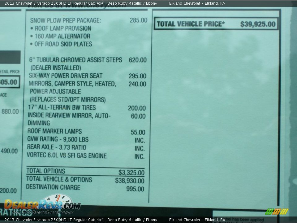 2013 Chevrolet Silverado 2500HD LT Regular Cab 4x4 Window Sticker Photo #15