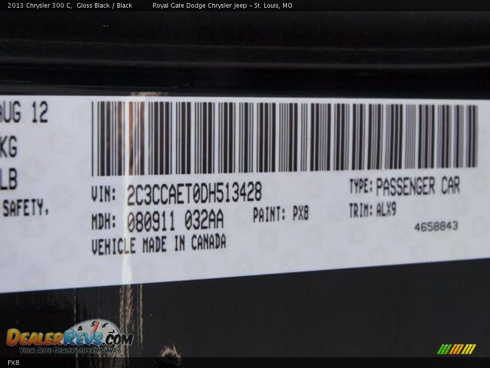 Chrysler Color Code PX8 Gloss Black