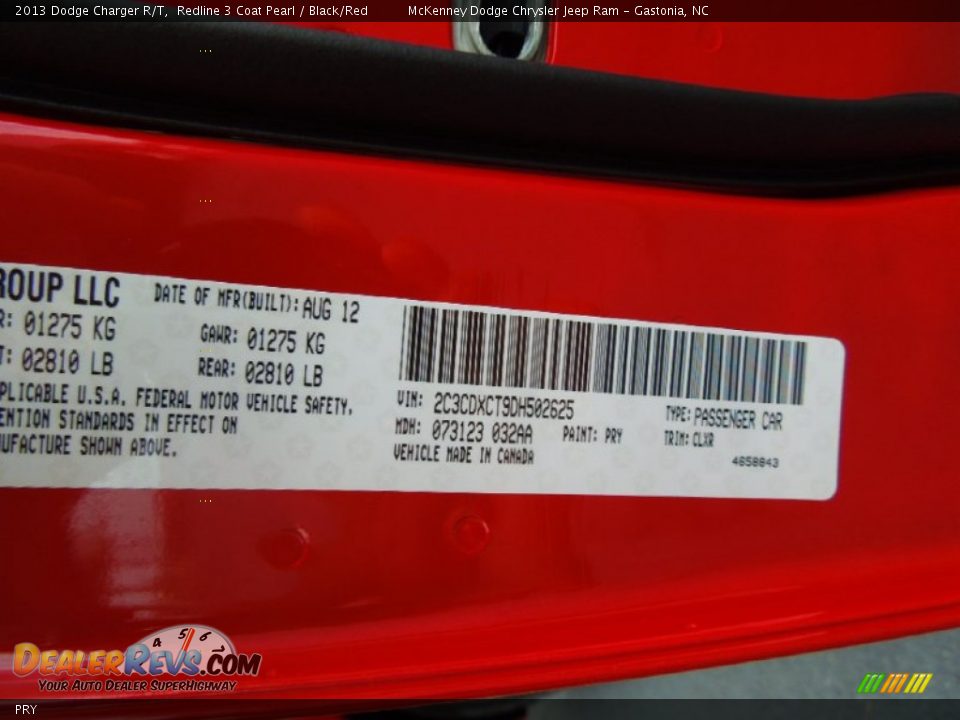 Dodge Color Code PRY Redline 3 Coat Pearl