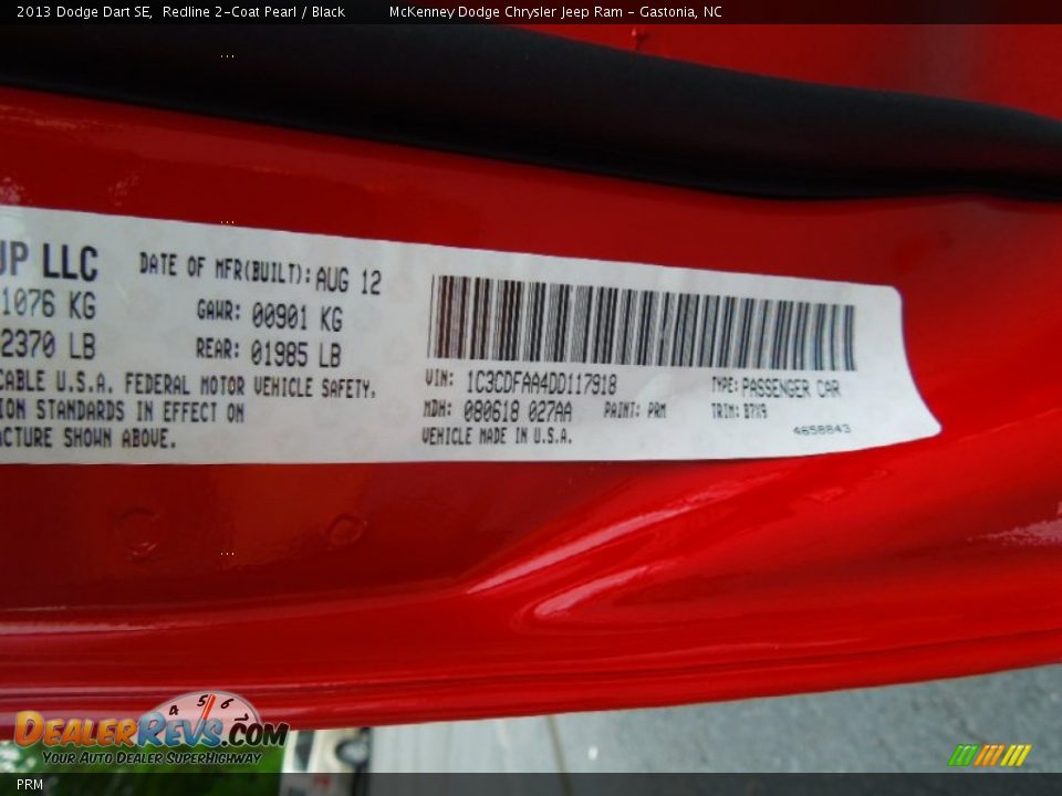 Dodge Color Code PRM Redline 2-Coat Pearl