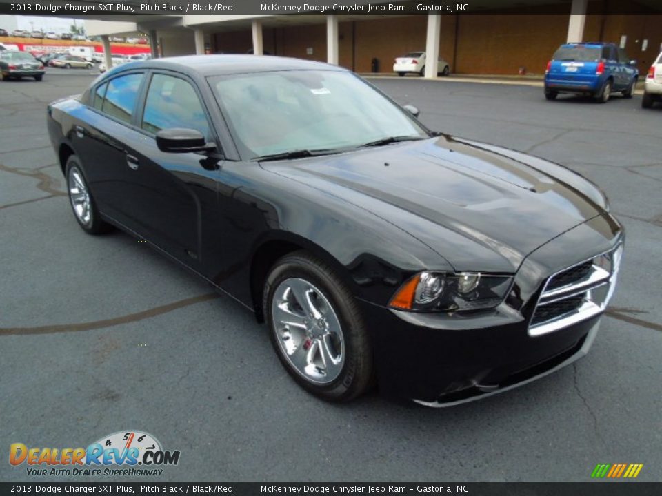 2013 Dodge Charger SXT Plus Pitch Black / Black/Red Photo #1