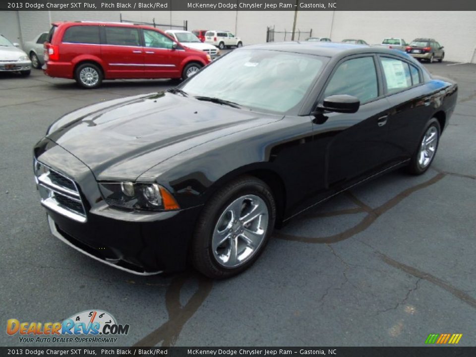 2013 Dodge Charger SXT Plus Pitch Black / Black/Red Photo #2