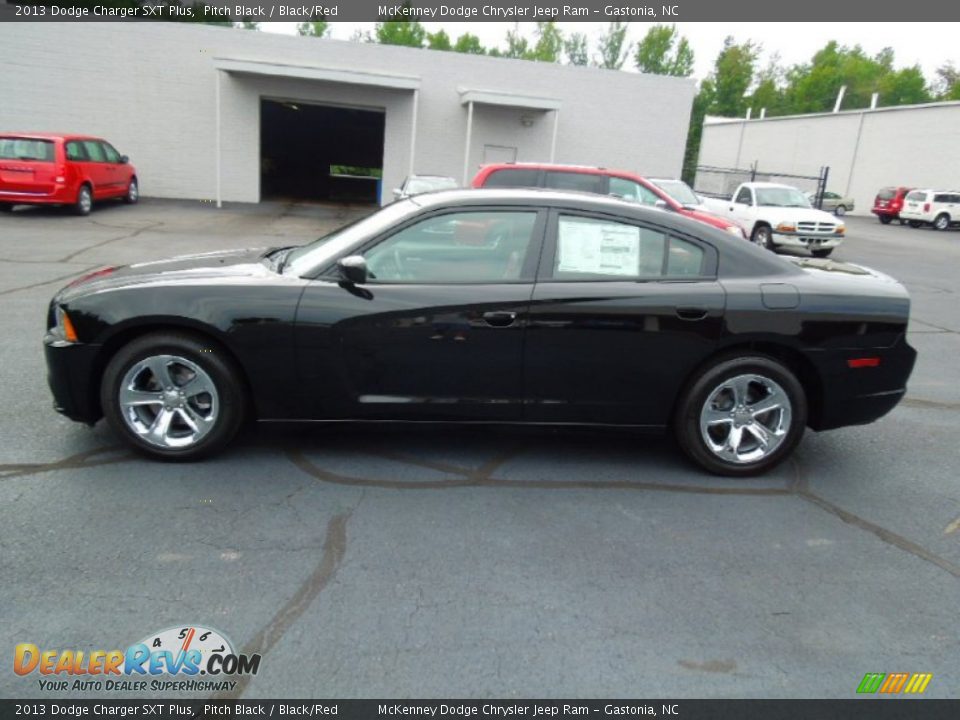 2013 Dodge Charger SXT Plus Pitch Black / Black/Red Photo #3