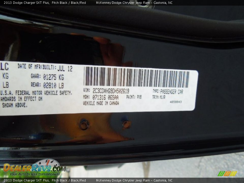 2013 Dodge Charger SXT Plus Pitch Black / Black/Red Photo #7