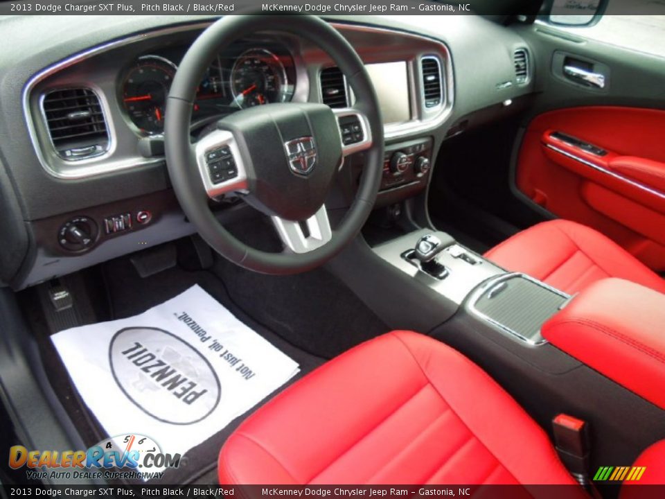 2013 Dodge Charger SXT Plus Pitch Black / Black/Red Photo #28