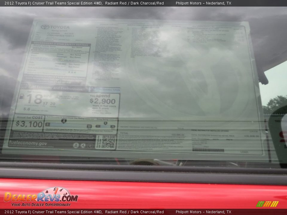 2012 Toyota FJ Cruiser Trail Teams Special Edition 4WD Radiant Red / Dark Charcoal/Red Photo #35