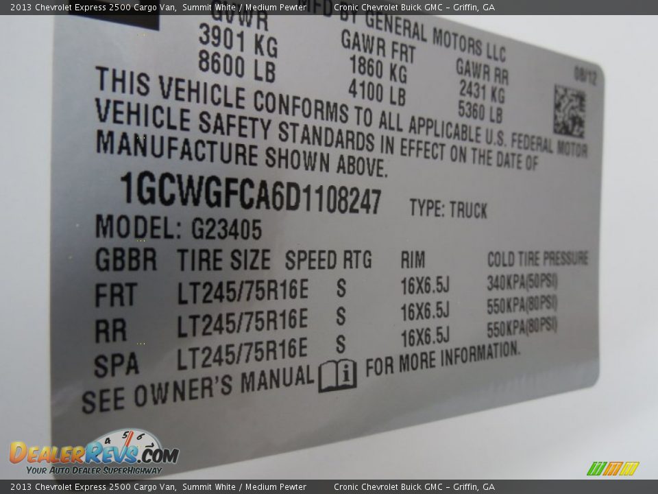 2013 Chevrolet Express 2500 Cargo Van Summit White / Medium Pewter Photo #18