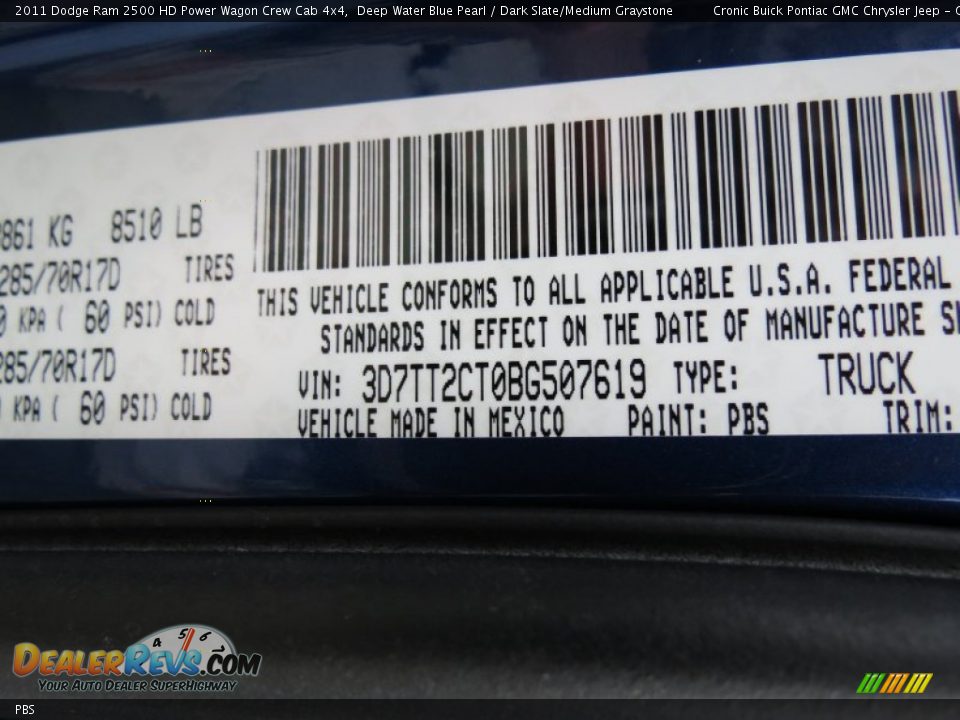 Dodge Color Code PBS Deep Water Blue Pearl