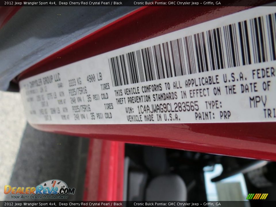 2012 Jeep Wrangler Sport 4x4 Deep Cherry Red Crystal Pearl / Black Photo #20