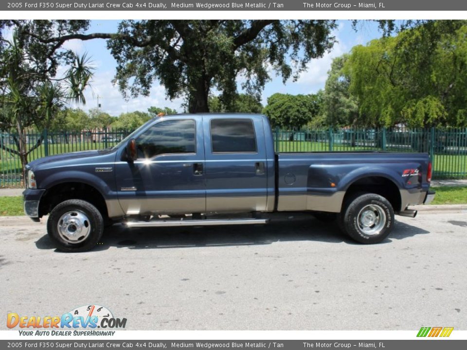 2005 Ford F350 Super Duty Lariat Crew Cab 4x4 Dually Medium Wedgewood Blue Metallic / Tan Photo #3