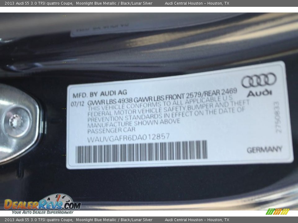 2013 Audi S5 3.0 TFSI quattro Coupe Moonlight Blue Metallic / Black/Lunar Silver Photo #25