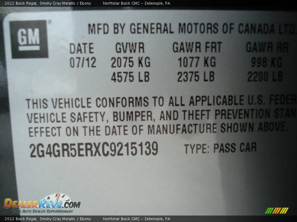 2012 Buick Regal Smoky Gray Metallic / Ebony Photo #20