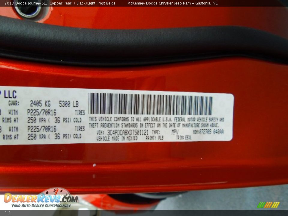 Dodge Color Code PLB Copper Pearl