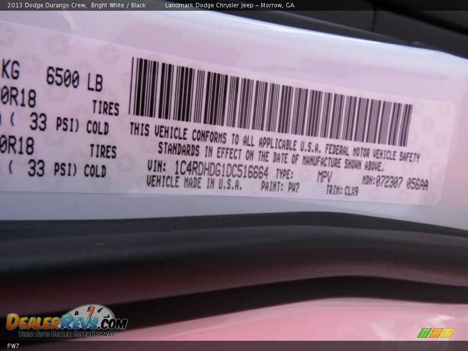 Dodge Color Code PW7 Bright White