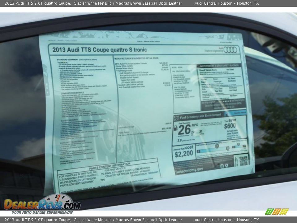 2013 Audi TT S 2.0T quattro Coupe Window Sticker Photo #22