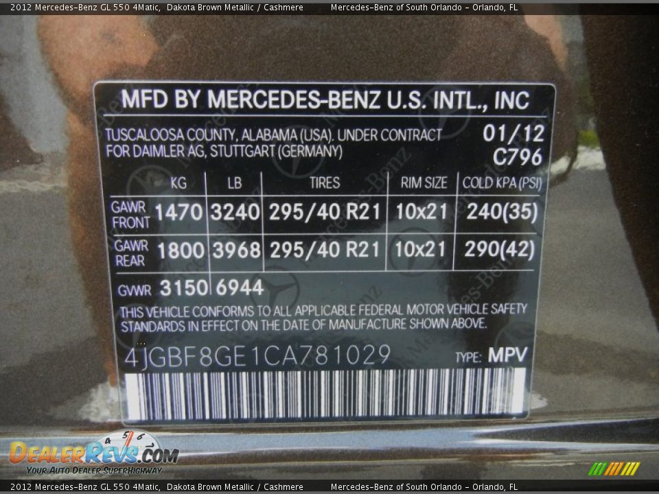 2012 Mercedes-Benz GL 550 4Matic Dakota Brown Metallic / Cashmere Photo #15