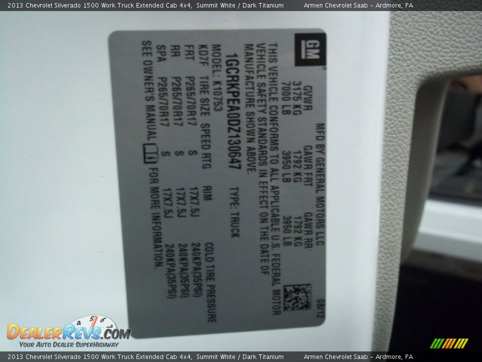 2013 Chevrolet Silverado 1500 Work Truck Extended Cab 4x4 Summit White / Dark Titanium Photo #13