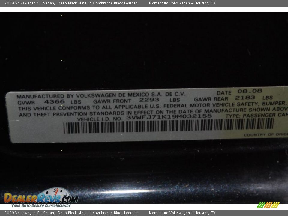 2009 Volkswagen GLI Sedan Deep Black Metallic / Anthracite Black Leather Photo #24
