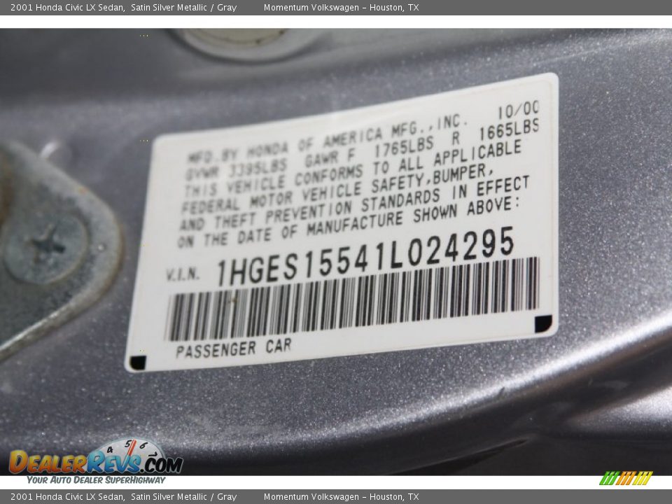 2001 Honda Civic LX Sedan Satin Silver Metallic / Gray Photo #15