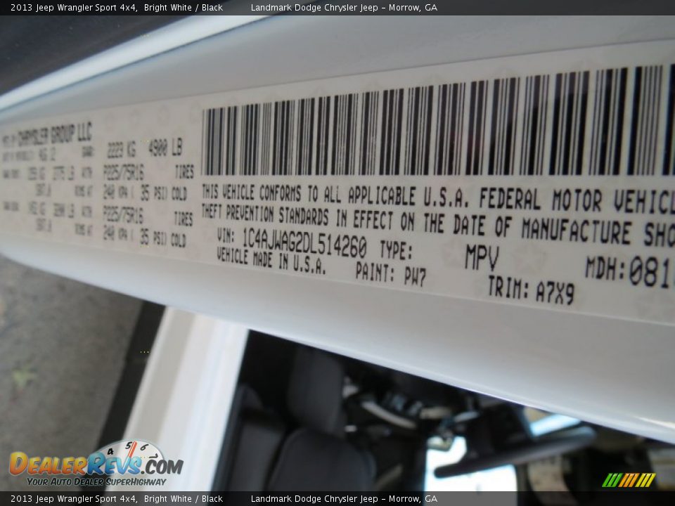 2013 Jeep Wrangler Sport 4x4 Bright White / Black Photo #13