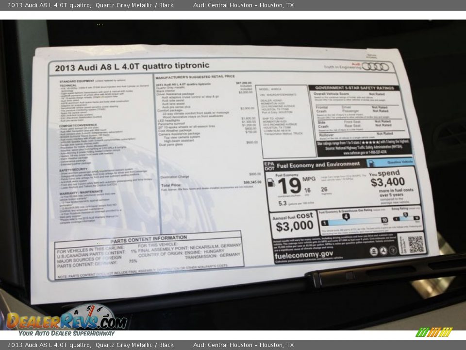 2013 Audi A8 L 4.0T quattro Window Sticker Photo #27