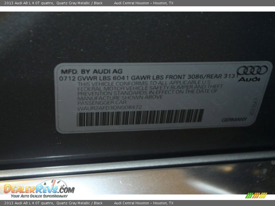 2013 Audi A8 L 4.0T quattro Quartz Gray Metallic / Black Photo #28