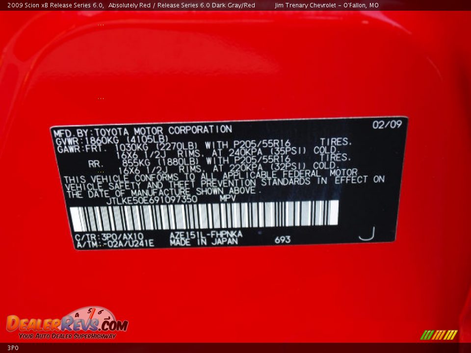 Scion Color Code 3P0 Absolutely Red