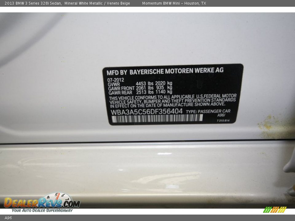 BMW Color Code A96 Mineral White Metallic