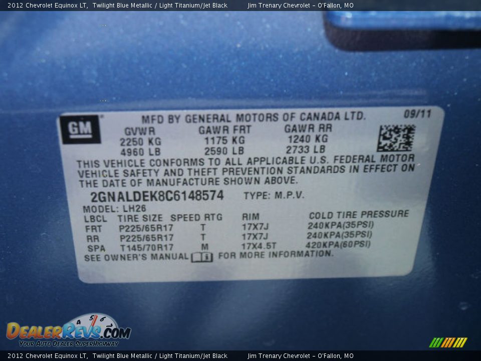 2012 Chevrolet Equinox LT Twilight Blue Metallic / Light Titanium/Jet Black Photo #17
