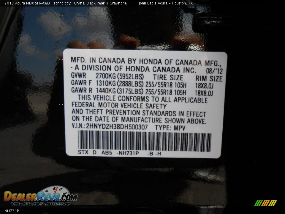 Acura Color Code NH731P Crystal Black Pearl