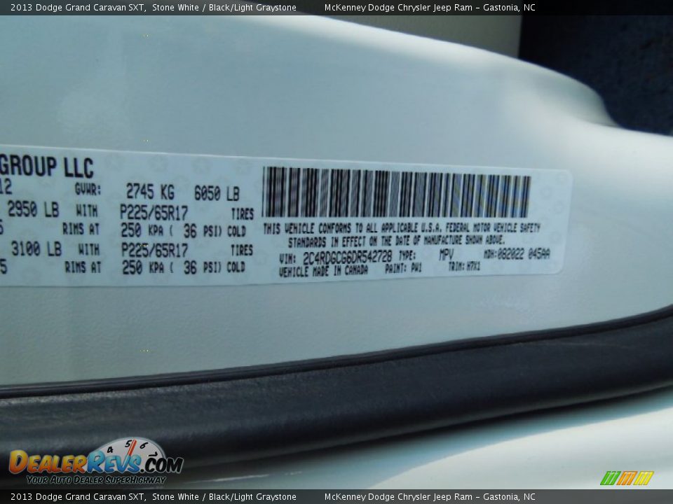 2013 Dodge Grand Caravan SXT Stone White / Black/Light Graystone Photo #7