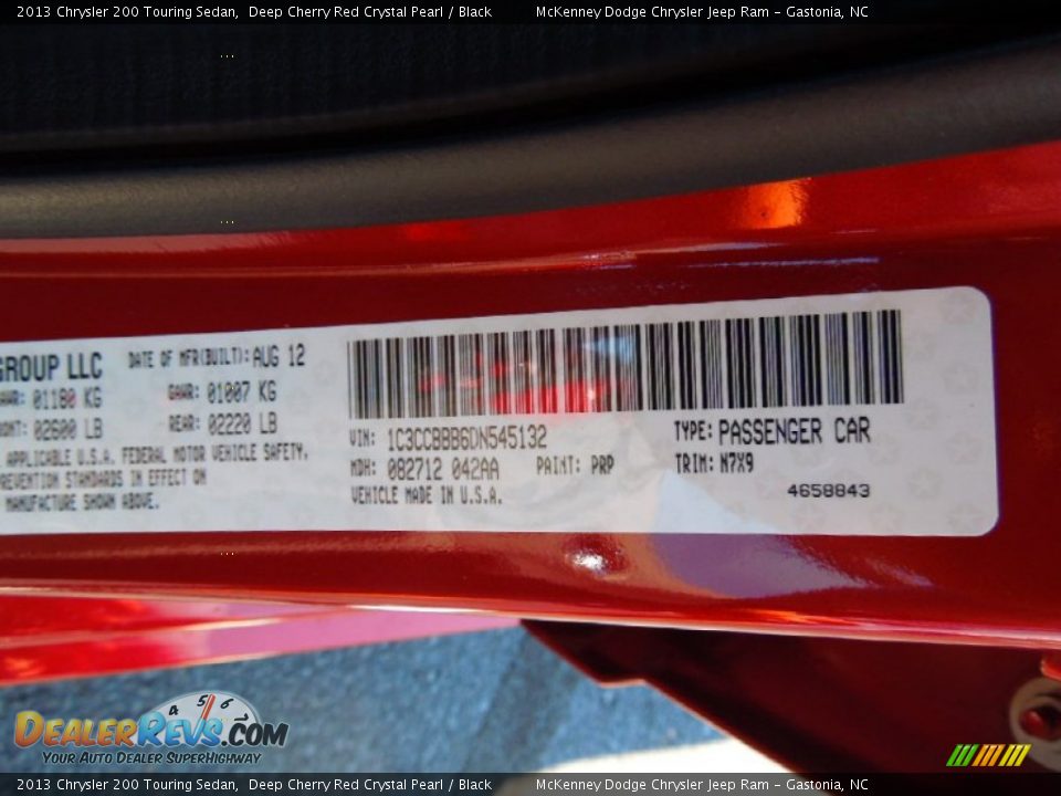 2013 Chrysler 200 Touring Sedan Deep Cherry Red Crystal Pearl / Black Photo #7