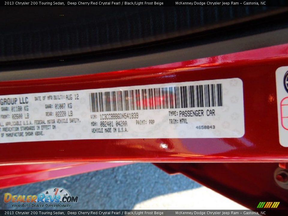 2013 Chrysler 200 Touring Sedan Deep Cherry Red Crystal Pearl / Black/Light Frost Beige Photo #7