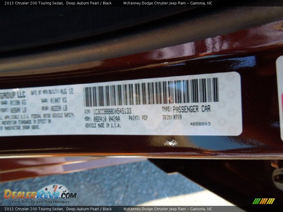 2013 Chrysler 200 Touring Sedan Deep Auburn Pearl / Black Photo #7