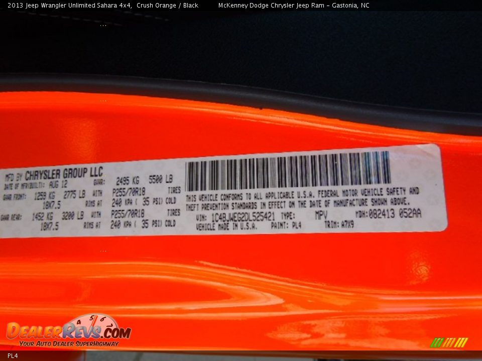 Jeep Color Code PL4 Crush Orange