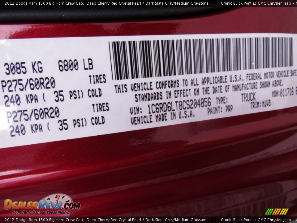 2012 Dodge Ram 1500 Big Horn Crew Cab Deep Cherry Red Crystal Pearl / Dark Slate Gray/Medium Graystone Photo #15